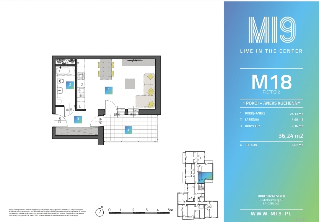 M18 | 36,24 m² | Balkon | 2 piętro | MI9 | ul. Mielczarskiego 9 | Blisko Manufaktury