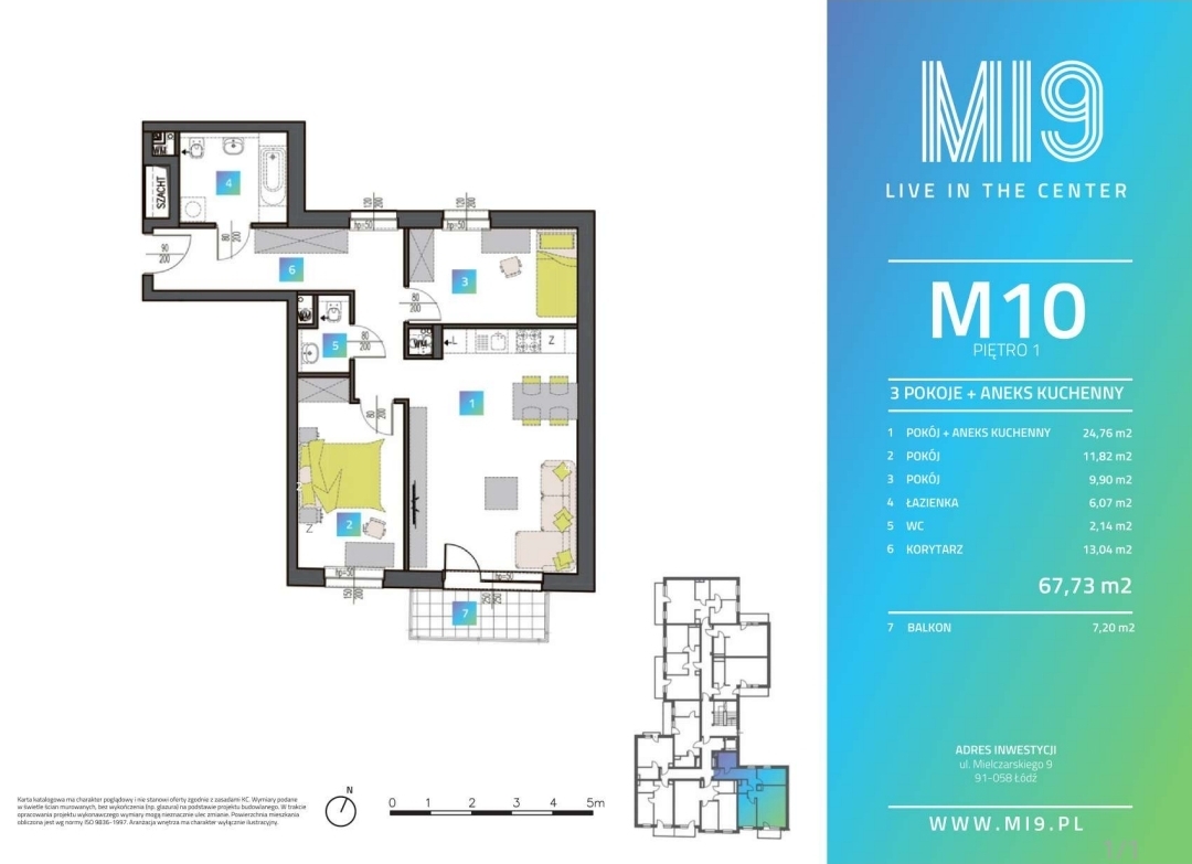 M10 | 67,73 m² | 3 pokoje | Balkon | 1 piętro | MI9 | ul. Mielczarskiego 9 | Blisko Manufaktury