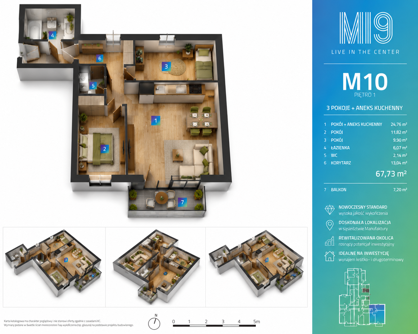 M10 | 67,73 m² | 3 pokoje | Balkon | 1 piętro | MI9 | ul. Mielczarskiego 9 | Blisko Manufaktury