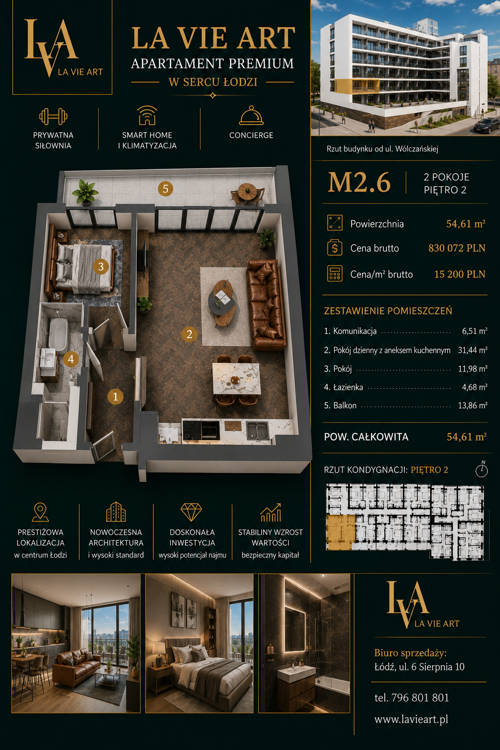 Apartament M2.6 w prestiżowej inwestycji La Vie Art to harmonijne połączenie elegancji, światła i komfortu codzienności – stworzone dla osób, które oczekują więcej.
