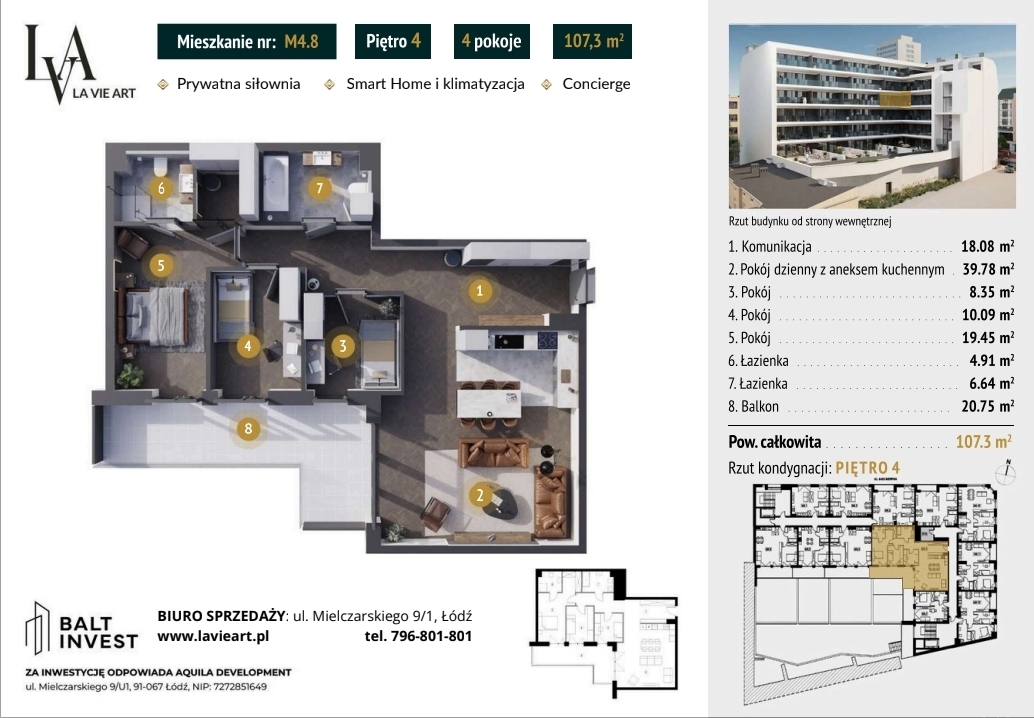Apartament klasy premium z imponującą przestrzenią i tarasem, propozycję stworzoną dla osób ceniących przestrzeń, komfort i nowoczesny styl życia.