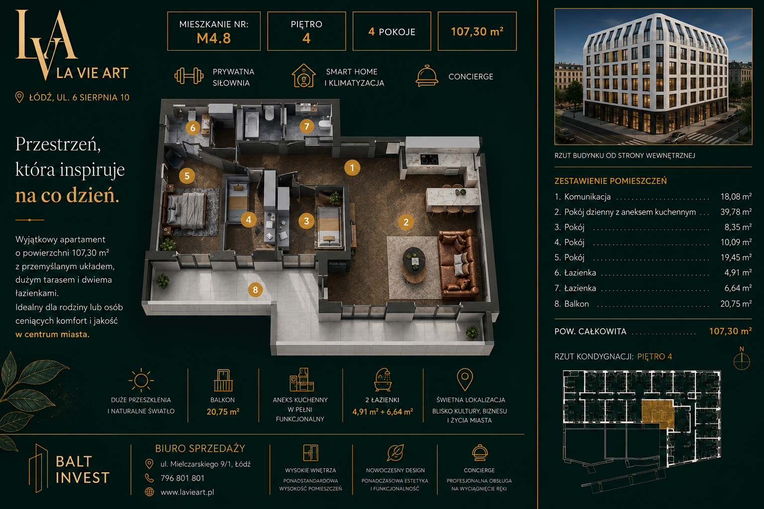 Apartament klasy premium z imponującą przestrzenią i tarasem, propozycję stworzoną dla osób ceniących przestrzeń, komfort i nowoczesny styl życia.