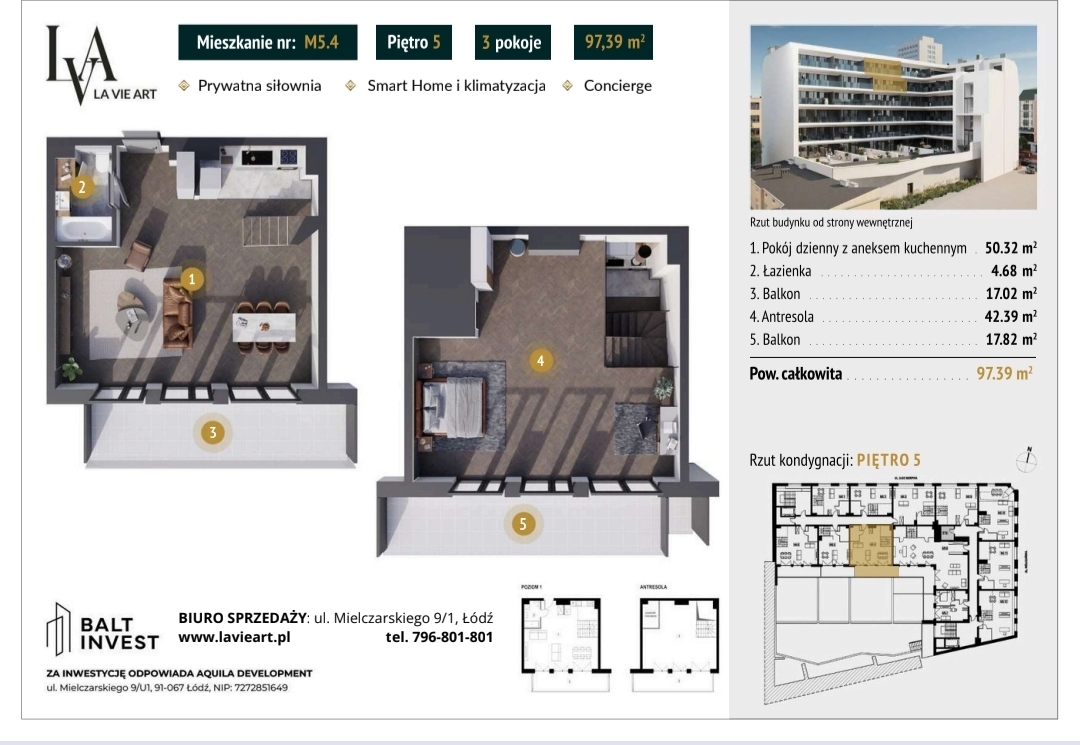 APARTAMENT DWUPOZIOMOWY Z ANTRESOLĄ – 97,39 m² LUKSUSOWEJ PRZESTRZENI