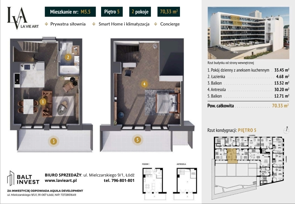 Dwupoziomowy apartament premium z antresolą | La Vie Art | Łódź | 70,33 m² Nowoczesny design, funkcjonalność i styl życia premium w jednym miejscu.