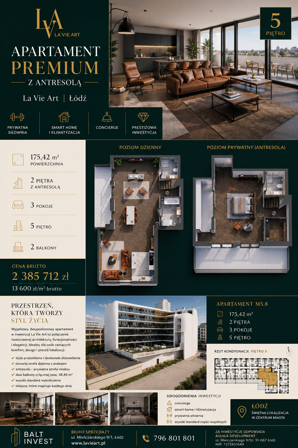 Penthouse premium z antresolą i imponującą przestrzenią | La Vie Art | Łódź | 175,42 m²
