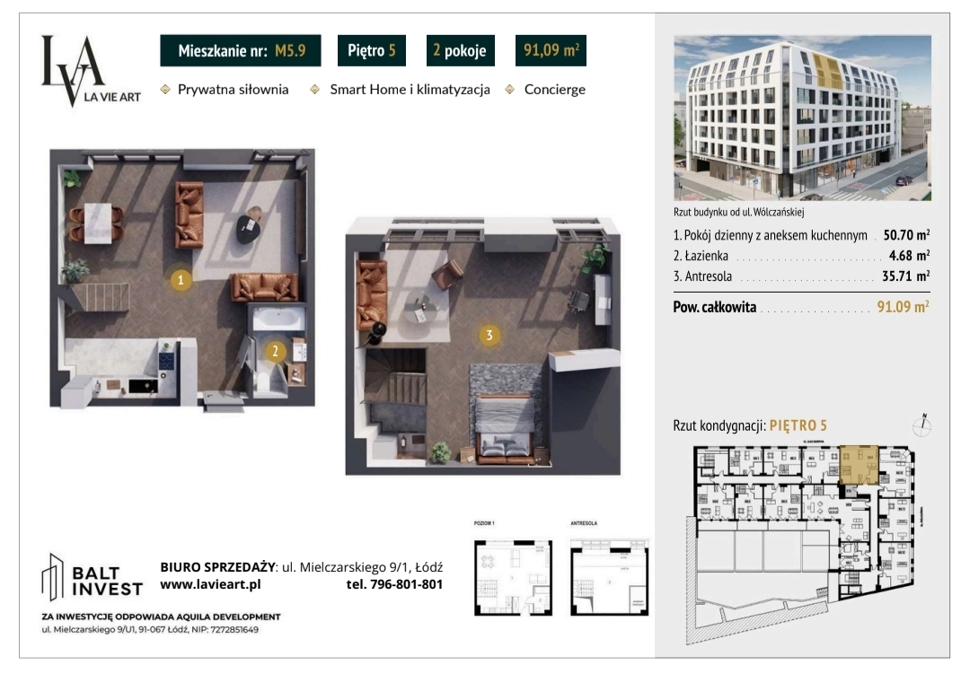 Apartament premium z antresolą | La Vie Art | Łódź | 91,09 m² Wyjątkowa przestrzeń, nowoczesna architektura i styl życia premium w samym sercu Łodzi.